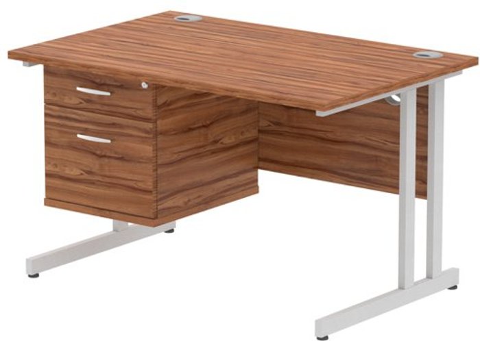 Office Monster | Impulse Impulse 1200 Rectangle Silver Cant Leg Desk WALNUT 1 x 2 Drawer Fixed Ped Impulse Impulse 1200 Rectangle Silver Cant Leg Desk WALNUT 1 x 2 Drawer Fixed Ped