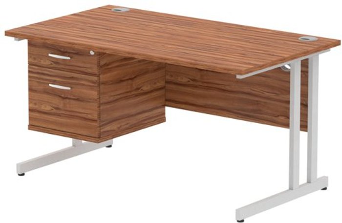 Office Monster | Impulse Impulse 1400 Rectangle Silver Cant Leg Desk WALNUT 1 x 2 Drawer Fixed Ped Impulse Impulse 1400 Rectangle Silver Cant Leg Desk WALNUT 1 x 2 Drawer Fixed Ped
