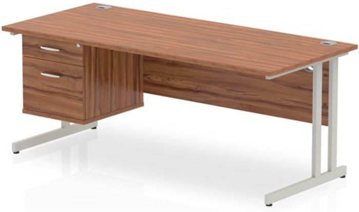 Office Monster | Impulse Impulse 1800 Rectangle Silver Cant Leg Desk WALNUT 1 x 2 Drawer Fixed Ped Impulse Impulse 1800 Rectangle Silver Cant Leg Desk WALNUT 1 x 2 Drawer Fixed Ped