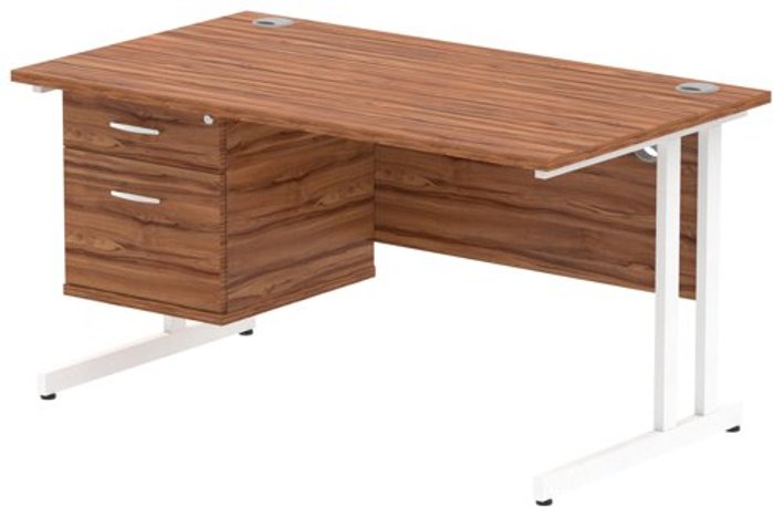 Office Monster | Impulse Impulse 1400 Rectangle White Cant Leg Desk WALNUT 1 x 2 Drawer Fixed Ped Impulse Impulse 1400 Rectangle White Cant Leg Desk WALNUT 1 x 2 Drawer Fixed Ped