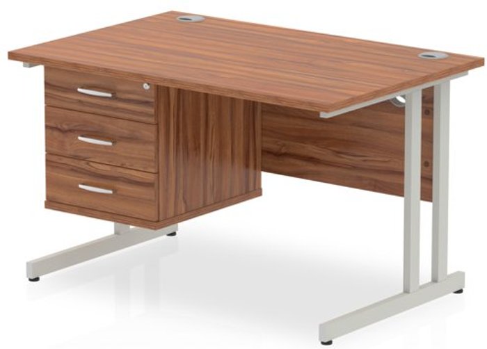 Office Monster | Impulse Impulse 1200 Rectangle Silver Cant Leg Desk WALNUT 1 x 3 Drawer Fixed Ped Impulse Impulse 1200 Rectangle Silver Cant Leg Desk WALNUT 1 x 3 Drawer Fixed Ped