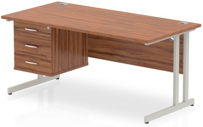 Office Monster | Impulse Impulse 1600 Rectangle Silver Cant Leg Desk WALNUT 1 x 3 Drawer Fixed Ped Impulse Impulse 1600 Rectangle Silver Cant Leg Desk WALNUT 1 x 3 Drawer Fixed Ped