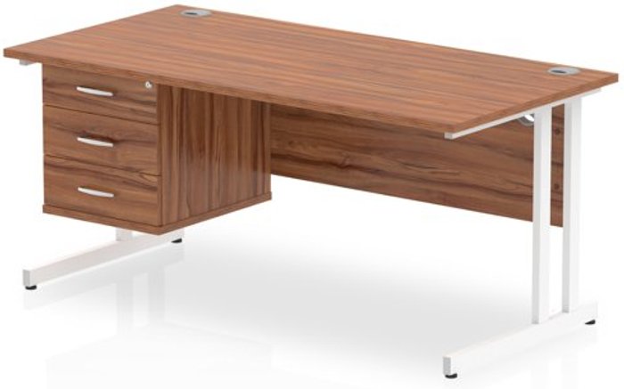 Office Monster | Impulse Impulse 1600 Rectangle White Cant Leg Desk WALNUT 1 x 3 Drawer Fixed Ped Impulse Impulse 1600 Rectangle White Cant Leg Desk WALNUT 1 x 3 Drawer Fixed Ped