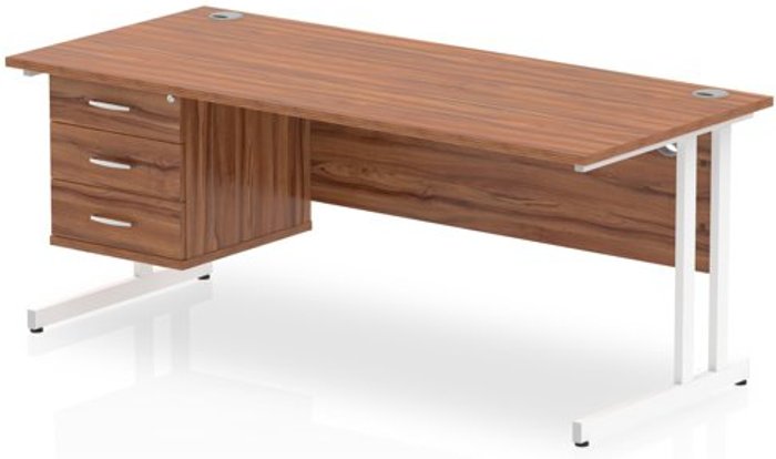 Office Monster | Impulse Impulse 1800 Rectangle White Cant Leg Desk WALNUT 1 x 3 Drawer Fixed Ped Impulse Impulse 1800 Rectangle White Cant Leg Desk WALNUT 1 x 3 Drawer Fixed Ped