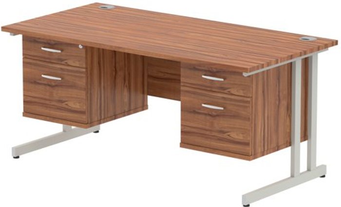 Office Monster | Impulse Impulse 1600 Rectangle Silver Cant Leg Desk WALNUT 2 x 2 Drawer Fixed Ped Impulse Impulse 1600 Rectangle Silver Cant Leg Desk WALNUT 2 x 2 Drawer Fixed Ped