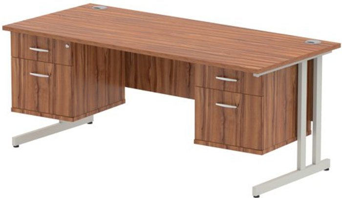 Office Monster | Impulse Impulse 1800 Rectangle Silver Cant Leg Desk WALNUT 2 x 2 Drawer Fixed Ped Impulse Impulse 1800 Rectangle Silver Cant Leg Desk WALNUT 2 x 2 Drawer Fixed Ped