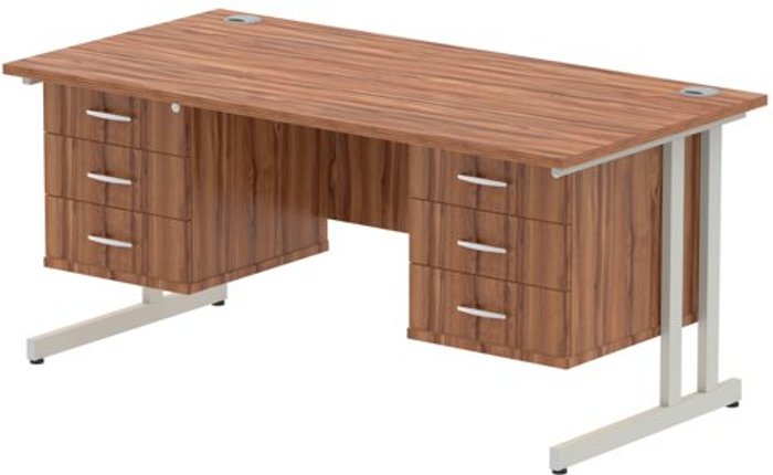 Office Monster | Impulse Impulse 1600 Rectangle Silver Cant Leg Desk WALNUT 2 x 3 Drawer Fixed Ped Impulse Impulse 1600 Rectangle Silver Cant Leg Desk WALNUT 2 x 3 Drawer Fixed Ped