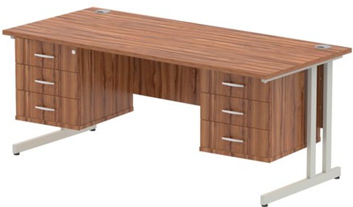 Office Monster | Impulse Impulse 1800 Rectangle Silver Cant Leg Desk WALNUT 2 x 3 Drawer Fixed Ped Impulse Impulse 1800 Rectangle Silver Cant Leg Desk WALNUT 2 x 3 Drawer Fixed Ped
