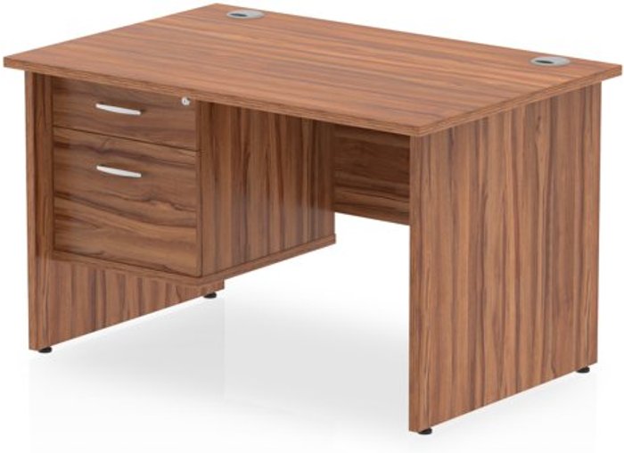 Office Monster | Impulse Impulse 1200 Rectangle Panel End Leg Desk WALNUT 1 x 2 Drawer Fixed Ped Impulse Impulse 1200 Rectangle Panel End Leg Desk WALNUT 1 x 2 Drawer Fixed Ped