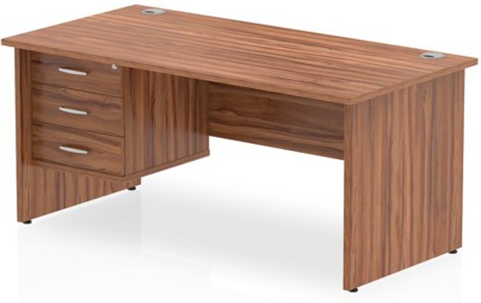Office Monster | Impulse Impulse 1600 Rectangle Panel End Leg Desk WALNUT 1 x 3 Drawer Fixed Ped Impulse Impulse 1600 Rectangle Panel End Leg Desk WALNUT 1 x 3 Drawer Fixed Ped