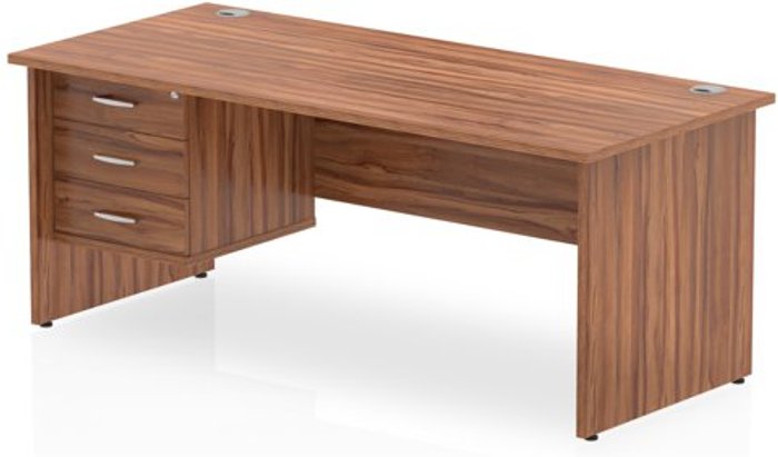 Office Monster | Impulse Impulse 1800 Rectangle Panel End Leg Desk WALNUT 1 x 3 Drawer Fixed Ped Impulse Impulse 1800 Rectangle Panel End Leg Desk WALNUT 1 x 3 Drawer Fixed Ped