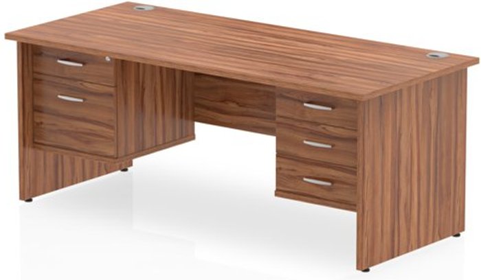 Office Monster | Impulse Impulse 1600 Rectangle Panel End Leg Desk WALNUT 1 x 2 Drawer 1 x 3 Drawer Fixed Ped Impulse Impulse 1600 Rectangle Panel End Leg Desk WALNUT 1 x 2 Drawer 1 x 3 Drawer Fixed Ped