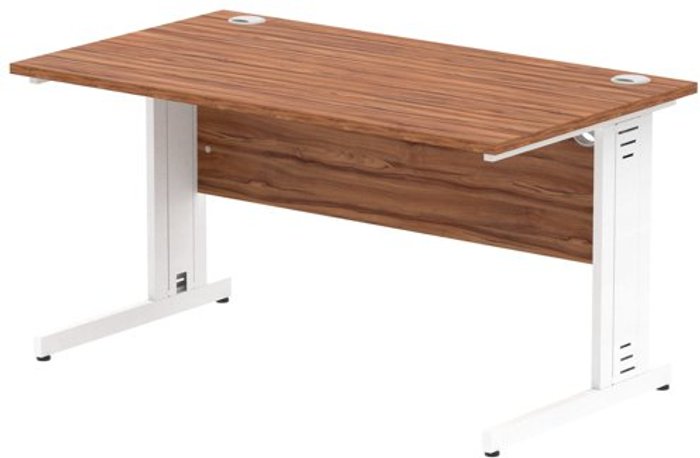 Office Monster | Impulse Impulse 1400/800 Rectangle White Cable Managed Leg Desk Walnut Impulse Impulse 1400/800 Rectangle White Cable Managed Leg Desk Walnut