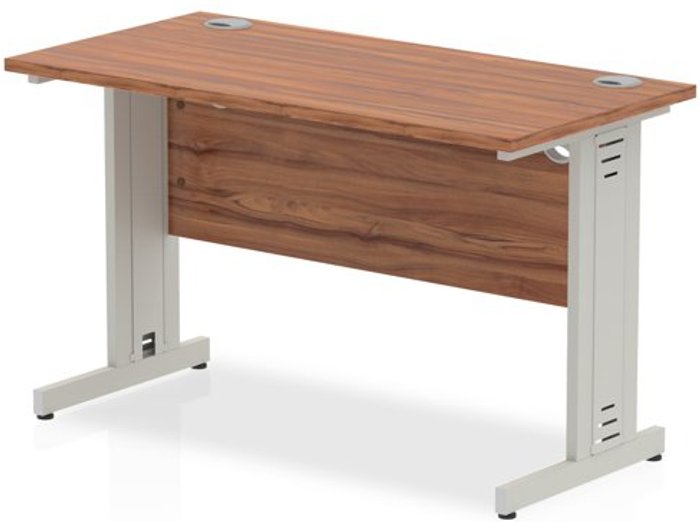 Office Monster | Impulse Impulse 1200/600 Rectangle Silver Cable Managed Leg Desk Walnut Impulse Impulse 1200/600 Rectangle Silver Cable Managed Leg Desk Walnut
