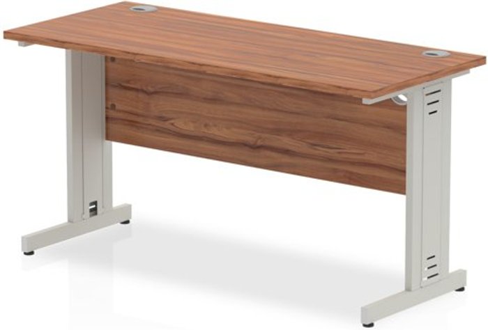 Office Monster | Impulse Impulse 1400/600 Rectangle Silver Cable Managed Leg Desk Walnut Impulse Impulse 1400/600 Rectangle Silver Cable Managed Leg Desk Walnut