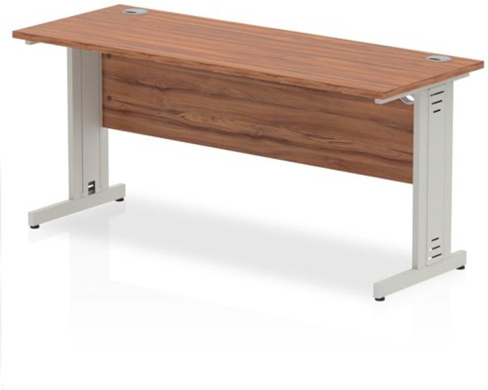 Office Monster | Impulse Impulse 1600/600 Rectangle Silver Cable Managed Leg Desk Walnut Impulse Impulse 1600/600 Rectangle Silver Cable Managed Leg Desk Walnut