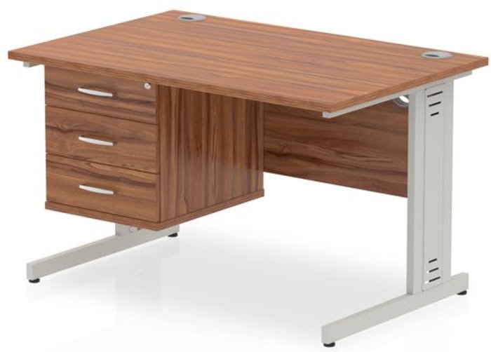 Office Monster | Impulse Impulse 1200 Rectangle Silver Cable Managed Leg Desk WALNUT 1 x 3 Drawer Fixed Ped Impulse Impulse 1200 Rectangle Silver Cable Managed Leg Desk WALNUT 1 x 3 Drawer Fixed Ped