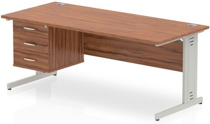 Office Monster | Impulse Impulse 1800 Rectangle Silver Cable Managed Leg Desk WALNUT 1 x 3 Drawer Fixed Ped Impulse Impulse 1800 Rectangle Silver Cable Managed Leg Desk WALNUT 1 x 3 Drawer Fixed Ped