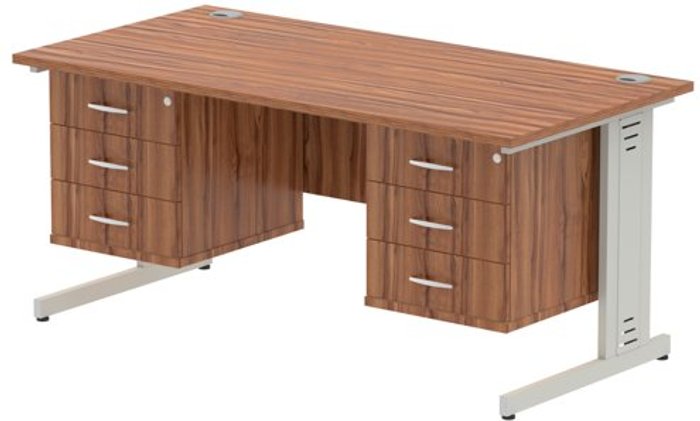 Office Monster | Impulse Impulse 1600 Rectangle Silver Cable Managed Leg Desk WALNUT 2 x 3 Drawer Fixed Ped Impulse Impulse 1600 Rectangle Silver Cable Managed Leg Desk WALNUT 2 x 3 Drawer Fixed Ped