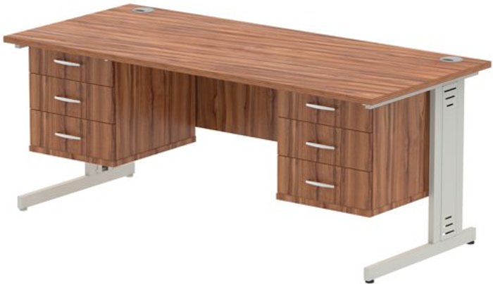 Office Monster | Impulse Impulse 1800 Rectangle Silver Cable Managed Leg Desk WALNUT 2 x 3 Drawer Fixed Ped Impulse Impulse 1800 Rectangle Silver Cable Managed Leg Desk WALNUT 2 x 3 Drawer Fixed Ped