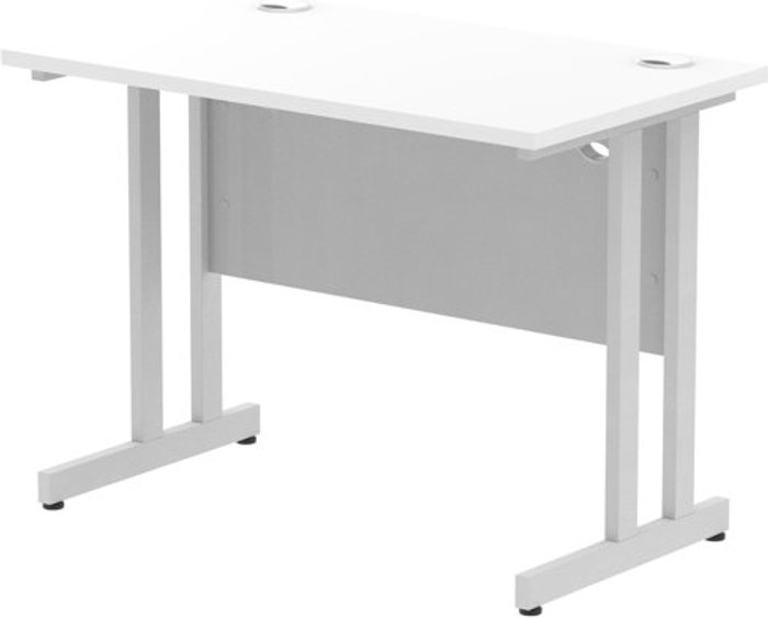Office Monster | Impulse Impulse 1000/600 Rectangle Silver Cantilever Leg Desk White Impulse Impulse 1000/600 Rectangle Silver Cantilever Leg Desk White