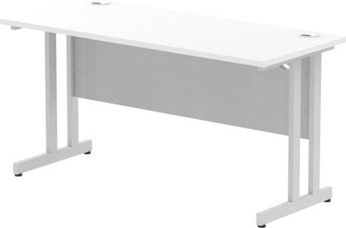 Office Monster | Impulse Impulse 1400/600 Rectangle Silver Cantilever Leg Desk White Impulse Impulse 1400/600 Rectangle Silver Cantilever Leg Desk White