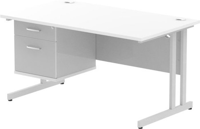 Office Monster | Impulse Impulse 1400 Rectangle Silver Cant Leg Desk WHITE 1 x 2 Drawer Fixed Ped Impulse Impulse 1400 Rectangle Silver Cant Leg Desk WHITE 1 x 2 Drawer Fixed Ped