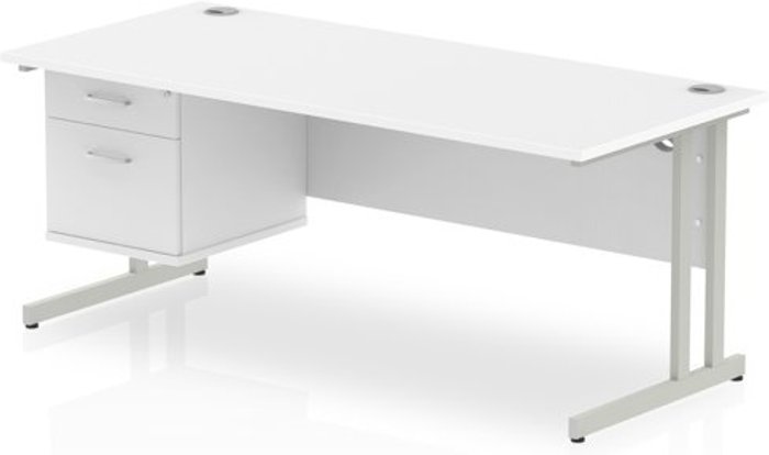 Office Monster | Impulse Impulse 1800 Rectangle Silver Cant Leg Desk WHITE 1 x 2 Drawer Fixed Ped Impulse Impulse 1800 Rectangle Silver Cant Leg Desk WHITE 1 x 2 Drawer Fixed Ped