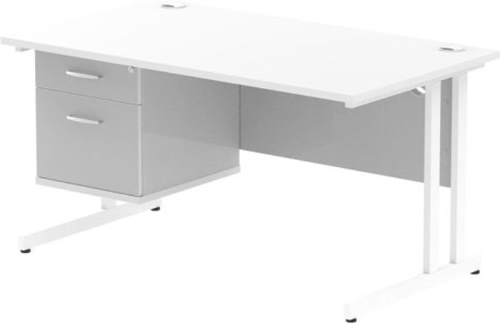 Office Monster | Impulse Impulse 1400 Rectangle White Cant Leg Desk WHITE 1 x 2 Drawer Fixed Ped Impulse Impulse 1400 Rectangle White Cant Leg Desk WHITE 1 x 2 Drawer Fixed Ped
