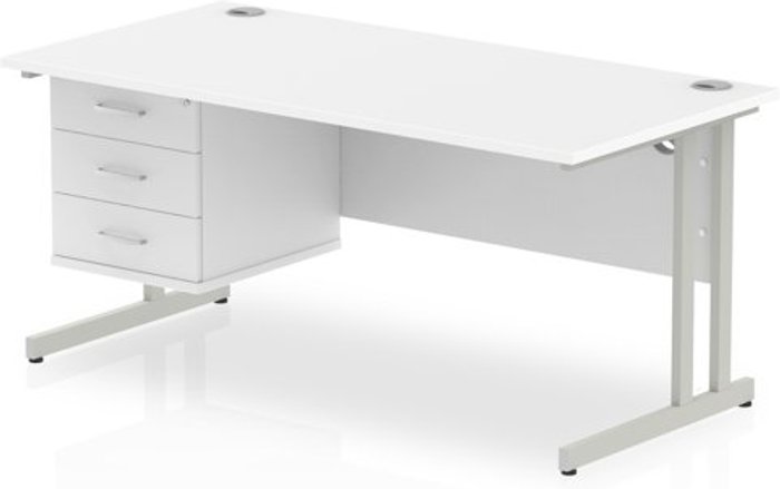 Office Monster | Impulse Impulse 1600 Rectangle Silver Cant Leg Desk WHITE 1 x 3 Drawer Fixed Ped Impulse Impulse 1600 Rectangle Silver Cant Leg Desk WHITE 1 x 3 Drawer Fixed Ped