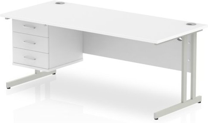 Office Monster | Impulse Impulse 1800 Rectangle Silver Cant Leg Desk WHITE 1 x 3 Drawer Fixed Ped Impulse Impulse 1800 Rectangle Silver Cant Leg Desk WHITE 1 x 3 Drawer Fixed Ped
