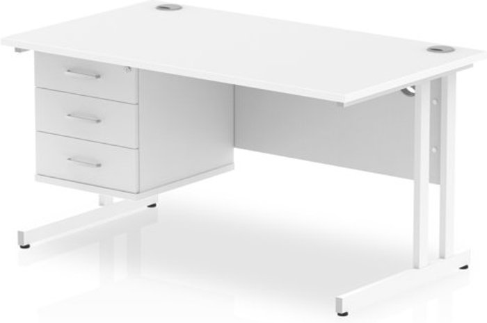 Office Monster | Impulse Impulse 1400 Rectangle White Cant Leg Desk WHITE 1 x 3 Drawer Fixed Ped Impulse Impulse 1400 Rectangle White Cant Leg Desk WHITE 1 x 3 Drawer Fixed Ped