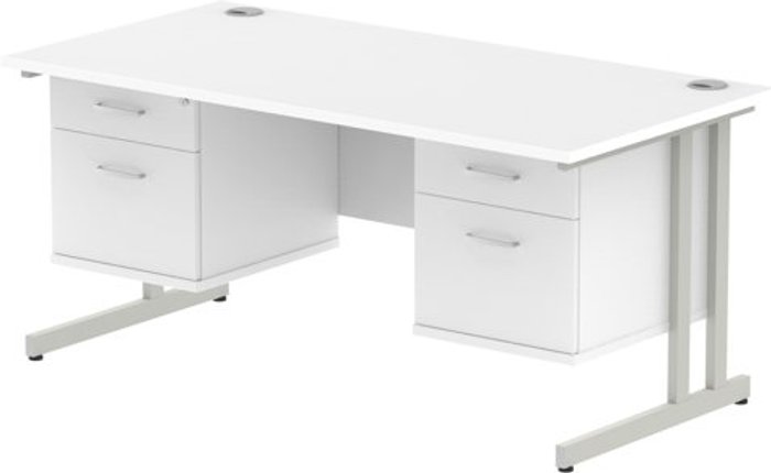 Office Monster | Impulse Impulse 1600 Rectangle Silver Cant Leg Desk WHITE 2 x 2 Drawer Fixed Ped Impulse Impulse 1600 Rectangle Silver Cant Leg Desk WHITE 2 x 2 Drawer Fixed Ped