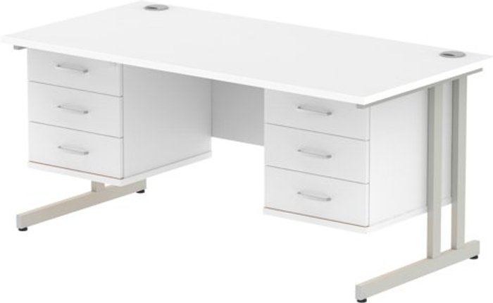 Office Monster | Impulse Impulse 1600 Rectangle Silver Cant Leg Desk WHITE 2 x 3 Drawer Fixed Ped Impulse Impulse 1600 Rectangle Silver Cant Leg Desk WHITE 2 x 3 Drawer Fixed Ped