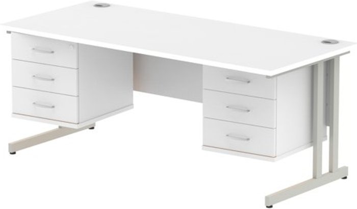 Office Monster | Impulse Impulse 1800 Rectangle Silver Cant Leg Desk WHITE 2 x 3 Drawer Fixed Ped Impulse Impulse 1800 Rectangle Silver Cant Leg Desk WHITE 2 x 3 Drawer Fixed Ped