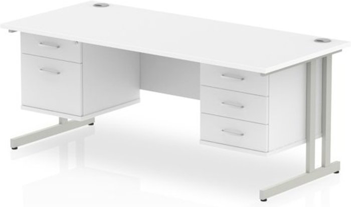 Office Monster | Impulse Impulse 1800 Rectangle Silver Cant Leg Desk WHITE 1 x 2 Drawer 1 x 3 Drawer Fixed Ped Impulse Impulse 1800 Rectangle Silver Cant Leg Desk WHITE 1 x 2 Drawer 1 x 3 Drawer Fixed Ped