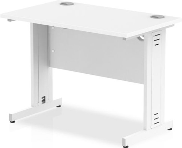 Office Monster | Impulse Impulse 1000/600 Rectangle Silver Cable Managed Leg Desk White Impulse Impulse 1000/600 Rectangle Silver Cable Managed Leg Desk White