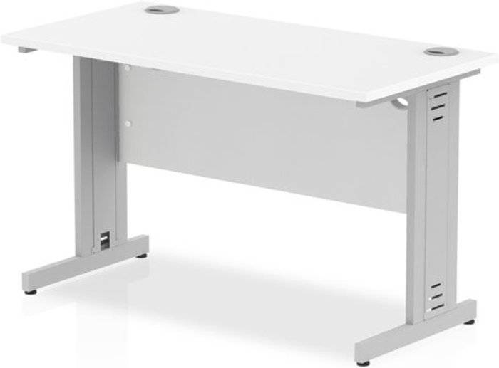 Office Monster | Impulse Impulse 1200/600 Rectangle Silver Cable Managed Leg Desk White Impulse Impulse 1200/600 Rectangle Silver Cable Managed Leg Desk White