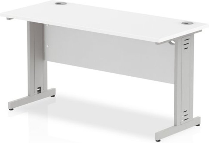 Office Monster | Impulse Impulse 1400/600 Rectangle Silver Cable Managed Leg Desk White Impulse Impulse 1400/600 Rectangle Silver Cable Managed Leg Desk White