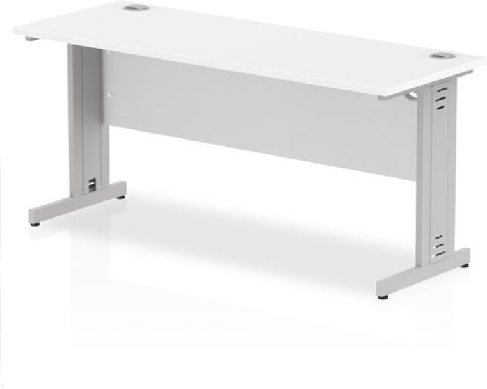 Office Monster | Impulse Impulse 1600/600 Rectangle Silver Cable Managed Leg Desk White Impulse Impulse 1600/600 Rectangle Silver Cable Managed Leg Desk White
