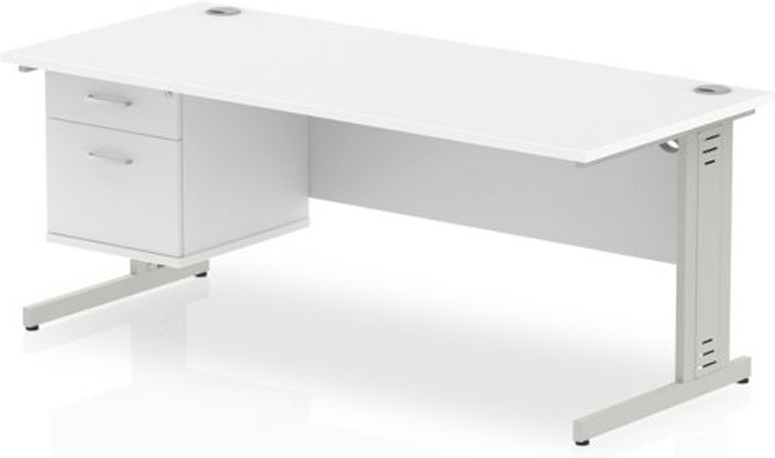 Office Monster | Impulse Impulse 1800 Rectangle Silver Cable Managed Leg Desk WHITE 1 x 2 Drawer Fixed Ped Impulse Impulse 1800 Rectangle Silver Cable Managed Leg Desk WHITE 1 x 2 Drawer Fixed Ped