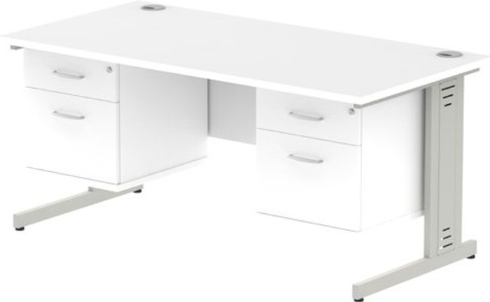 Office Monster | Impulse Impulse 1600 Rectangle Silver Cable Managed Leg Desk WHITE 2 x 2 Drawer Fixed Ped Impulse Impulse 1600 Rectangle Silver Cable Managed Leg Desk WHITE 2 x 2 Drawer Fixed Ped