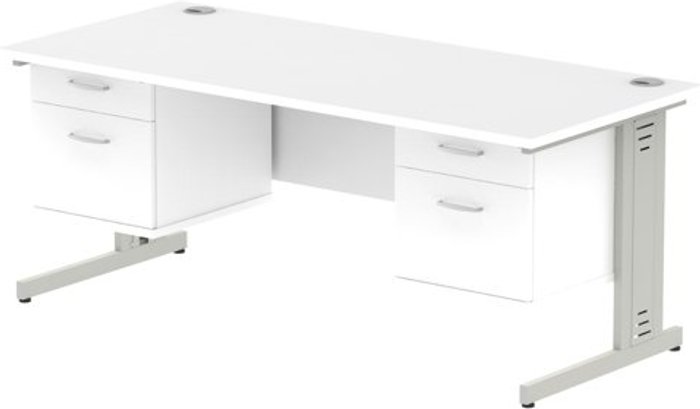 Office Monster | Impulse Impulse 1800 Rectangle Silver Cable Managed Leg Desk WHITE 2 x 2 Drawer Fixed Ped Impulse Impulse 1800 Rectangle Silver Cable Managed Leg Desk WHITE 2 x 2 Drawer Fixed Ped