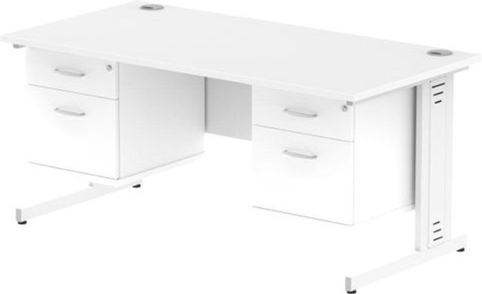 Office Monster | Impulse Impulse 1600 Rectangle White Cable Managed Leg Desk WHITE 2 x 2 Drawer Fixed Ped Impulse Impulse 1600 Rectangle White Cable Managed Leg Desk WHITE 2 x 2 Drawer Fixed Ped