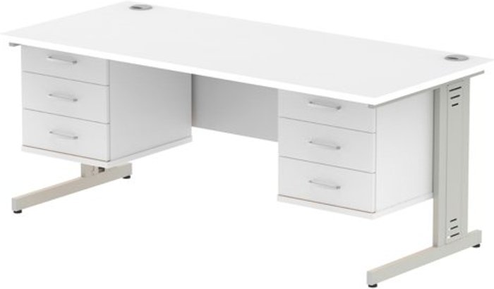 Office Monster | Impulse Impulse 1800 Rectangle Silver Cable Managed Leg Desk WHITE 2 x 3 Drawer Fixed Ped Impulse Impulse 1800 Rectangle Silver Cable Managed Leg Desk WHITE 2 x 3 Drawer Fixed Ped