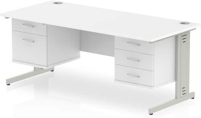 Office Monster | Impulse Impulse 1600 Rectangle Silver Cable Managed Leg Desk WHITE 1 x 2 Drawer 1 x 3 Drawer Fixed Ped Impulse Impulse 1600 Rectangle Silver Cable Managed Leg Desk WHITE 1 x 2 Drawer 1 x 3 Drawer Fixed Ped