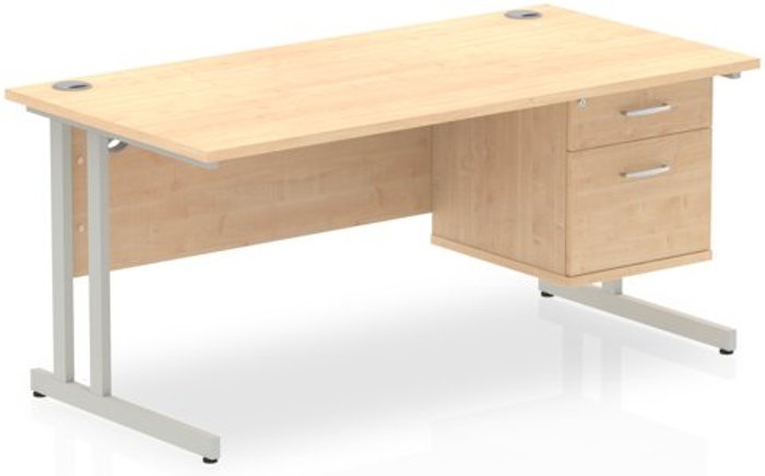 Office Monster | Impulse Impulse 1600 Rectangle Silver Cant Leg Desk MAPLE 1 x 2 Drawer Fixed Ped Impulse Impulse 1600 Rectangle Silver Cant Leg Desk MAPLE 1 x 2 Drawer Fixed Ped