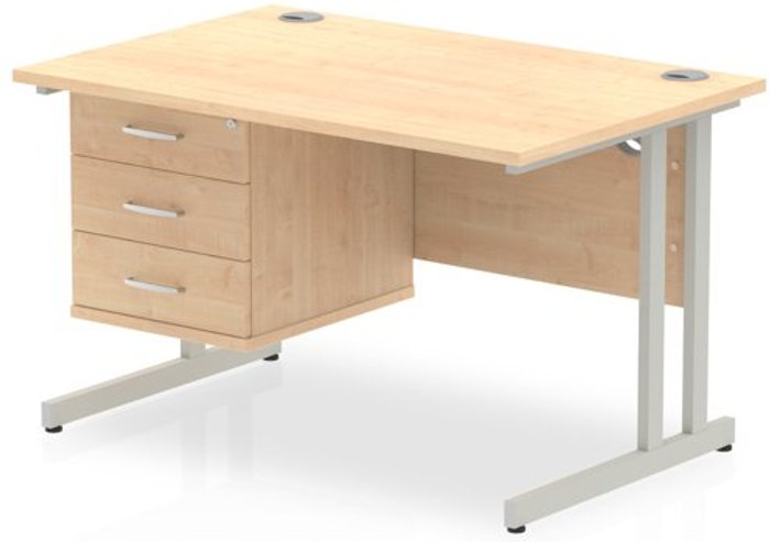 Office Monster | Impulse Impulse 1200 Rectangle Silver Cant Leg Desk MAPLE 1 x 3 Drawer Fixed Ped Impulse Impulse 1200 Rectangle Silver Cant Leg Desk MAPLE 1 x 3 Drawer Fixed Ped