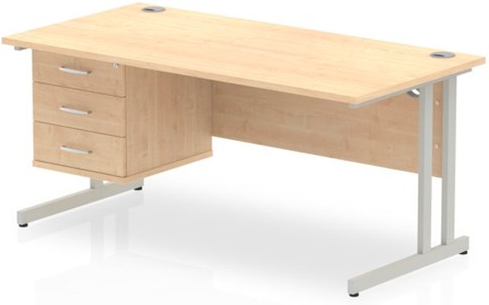Office Monster | Impulse Impulse 1600 Rectangle Silver Cant Leg Desk MAPLE 1 x 3 Drawer Fixed Ped Impulse Impulse 1600 Rectangle Silver Cant Leg Desk MAPLE 1 x 3 Drawer Fixed Ped