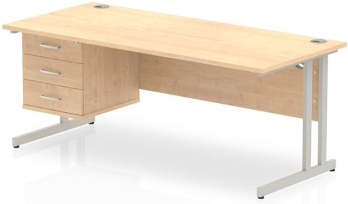 Office Monster | Impulse Impulse 1800 Rectangle Silver Cant Leg Desk MAPLE 1 x 3 Drawer Fixed Ped Impulse Impulse 1800 Rectangle Silver Cant Leg Desk MAPLE 1 x 3 Drawer Fixed Ped